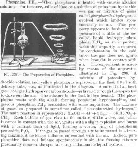The preparation of phosphine, p 716 Modern Inorganic Chenistry, Mellor 1934