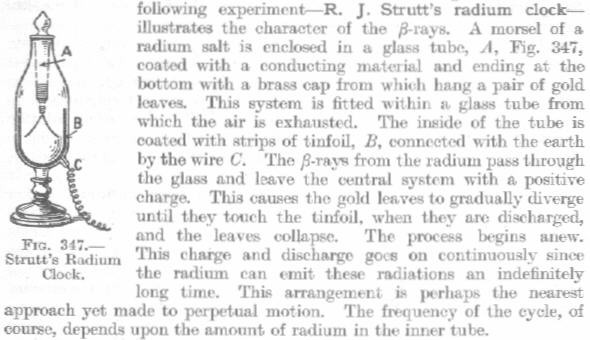 Strutt`s Radium Clock - page 1024 Modern Inorganic Chemistry - Mellor 1934