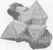 each individual witherite crystal in this group is actually a triplet