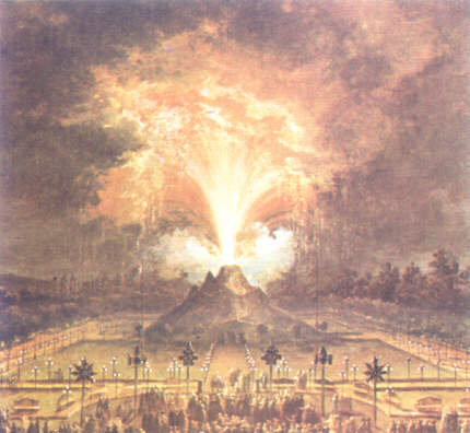 An Artificial Vocano at Florence, Italy. A Painting by Terrini.